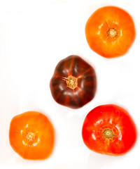 tomatoes black, yellow and red