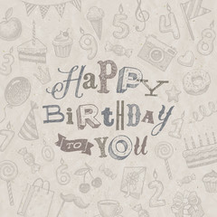 Hand drawn Happy Birthday greeting card - vector illustration