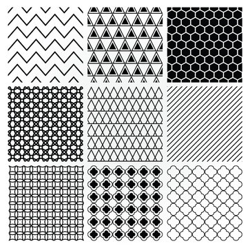Geometric Monochrome Seamless Background Patterns