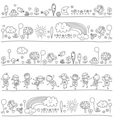 pattern  with cute kids and nature elements