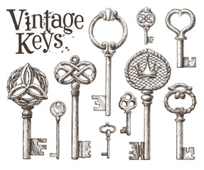 retro key vector logo design template. antiques or old thing