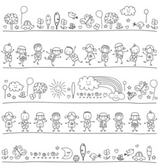 pattern with children and cute nature elements