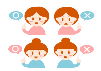 マルバツと女性のイラストセット