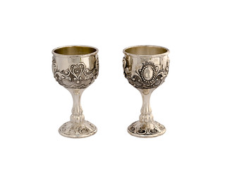 Silver wine-glasses isolated on white background.