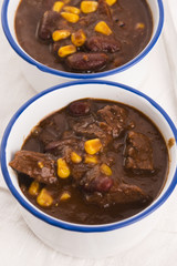 Tasty winter traditional hot pot stew with meat and vegetables