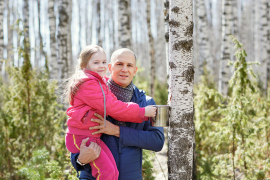 Family In Wood Collecting Birch Sap Mug