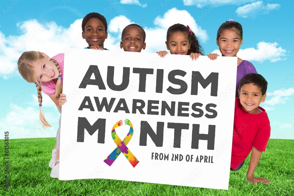 Poster Composite image of elementary pupils showing card
