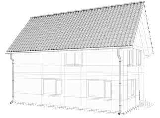 Wireframe 3D of building.