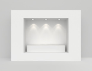 Showcase with lights and podiums for samples product