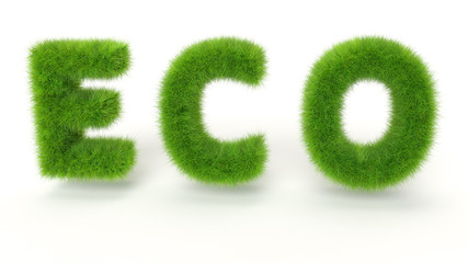 ECO - Green grass text on white background - High quality 3D Ren