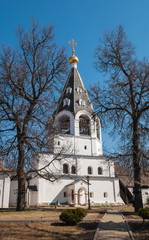 l white bell tower in Monastery of St. John  Divine in Ryazan