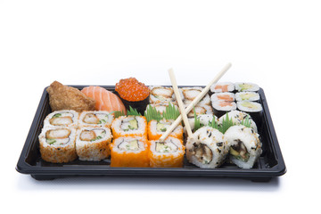 assortment sushi isolated on white background