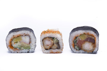 assortment sushi isolated on white background