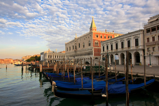 Venetian morning and gondolas near San-Marco