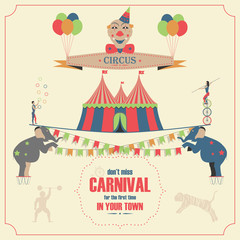 Obraz premium Circus and Carnival Invitation Card Template.