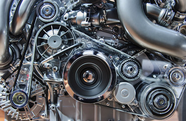 Fototapeta Car engine, concept of motor with metal, chrome, plastic parts obraz