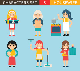 Housewife Characters Icon Set Symbol with Accessories on Stylish