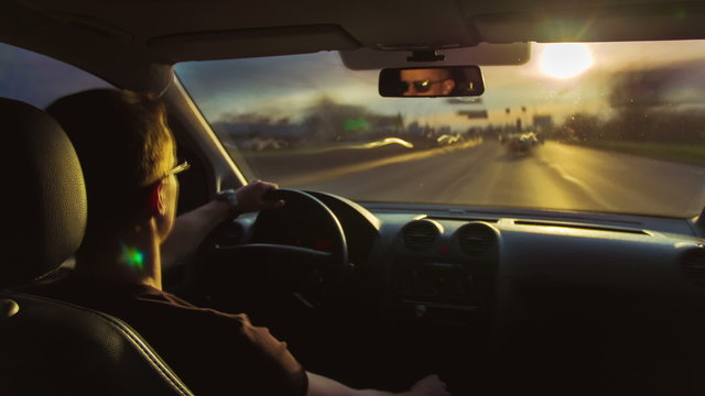 The car driving time lapse, wide angle, sunset (sunrise)