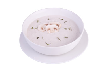 Fresh cream of mushroom soup in a white bowl