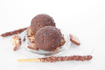 Cupcake with chocolate on white background