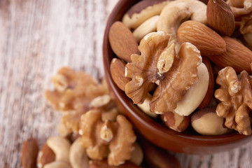 Mix nuts  on wooden background