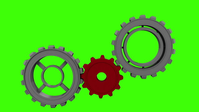 Cogs and wheels turning on green screen