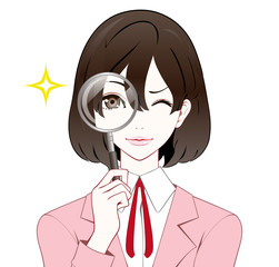 スーツの女性　虫眼鏡
