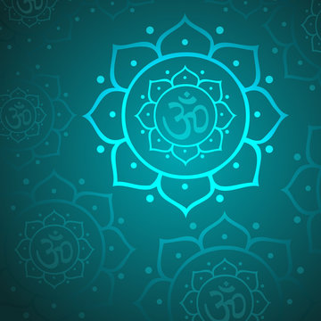 Vector Om Symbol and Lotus Flower Illustration