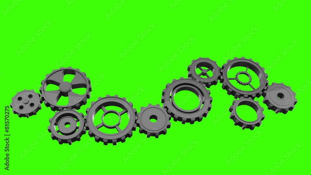 Poster cogs and wheels turning on green screen