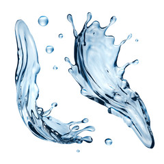 3d water splash illustration, isolated liquid design elements