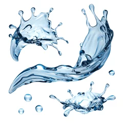 Foto op Plexiglas 3d waterplonsillustratie, geïsoleerde vloeibare ontwerpelementen © wacomka