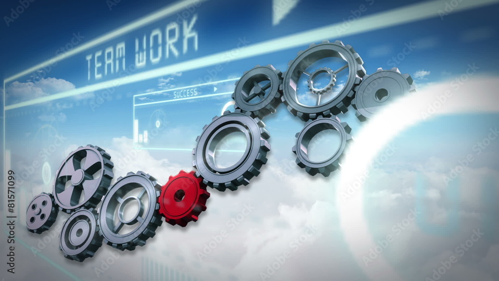 Poster cogs and wheels turning against interface
