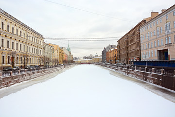 Frozen canal in Saint-Petersburg at the January