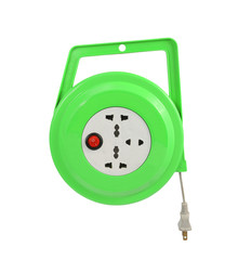 Extension electric cable reel isolated on white background