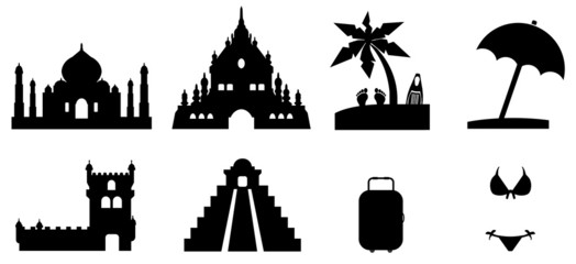 Monument, plage et vacances en 8 icônes