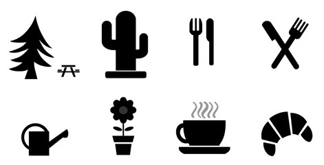 Nature et petit déjeuner en 8 icônes