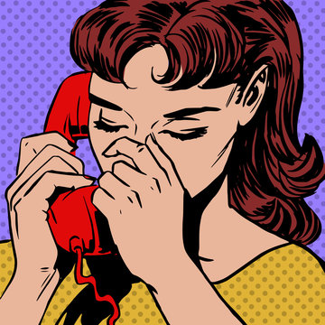 Woman Speaks On The Phone Pop Art Comics Retro Style Halftone