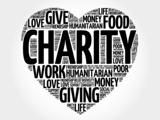 Charity word cloud heart concept