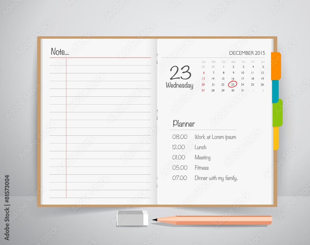 Poster note book with pencil, business working elements for web design