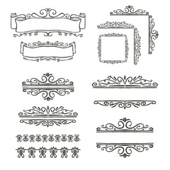 Hand drawn vector line border set