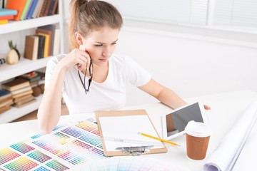 Designer. Interior design, renovation and technology concept -