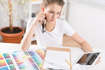 Designer. Interior design, renovation and technology concept -