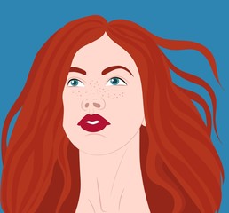 red-haired girl in the wind