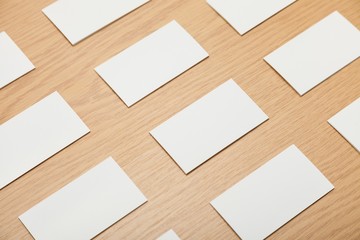 Address. Blank business cards on crafts background, identity