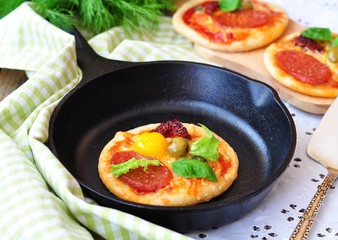 Pepperoni pizza and egg for breakfast
