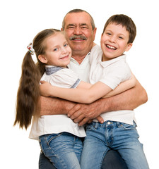 Grandfather and grandchildren portrait