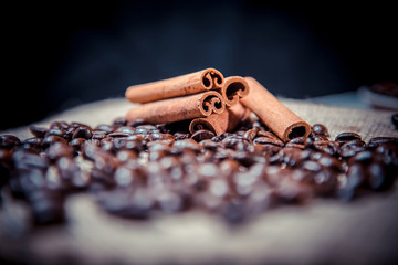 cinnamon and spillage of coffee beans