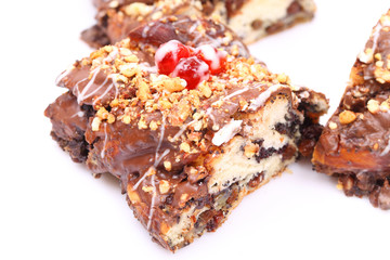 Chocolate pretzel with almond and raisins