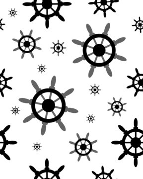 Seamless pattern with black silhouettes of rudder on white
