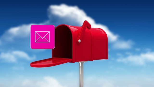 Mail icon in the mailbox on blue sky background